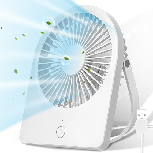 Ventilateur de bureau USB, petit ventilateur de bureau ultra silencieux, 3 vitesses réglables, ventilateur personnel alimenté par câble USB pour la maison, le bureau, l'intérieur l'extérieur (blanc)