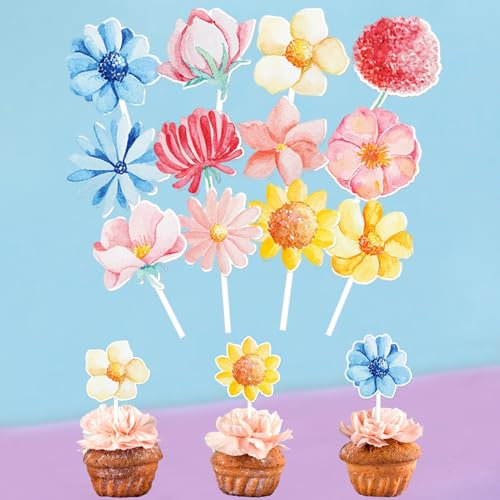 36 Stück Prinzessinnen Tortendeko für Mädchen, Tortendeko Blumen Picks Cupcake Topper Kuchen Cupcake Deko Muffin Deko für Hochzeit,Geburtstag,Party Kuchendekoration