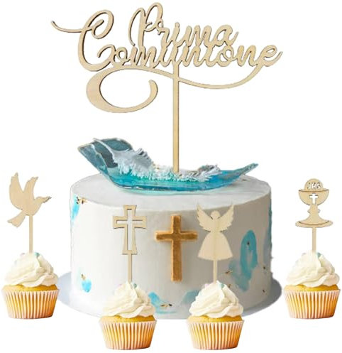 5 Pezzi Prima Comunione Decorazioni Torta, Cake Topper Comunione, Cake Topper Battesimo, Topper Prima Comunione Per Torta, Chalice, Colomba, Angeli