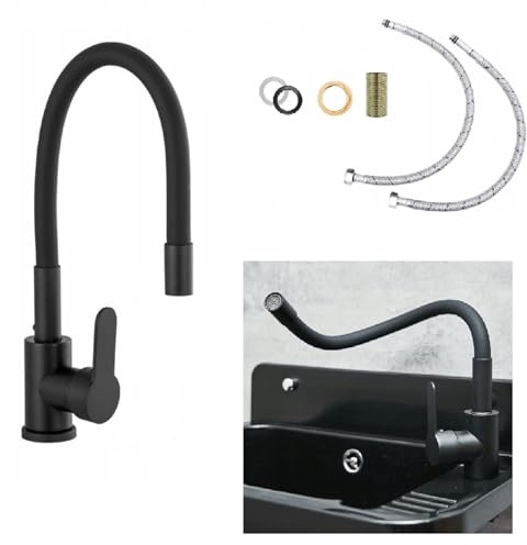 Küchenarmatur Wasserhahn Spültischarmatur Armatur Mischbatterie Brause Flexibler Auslauf 360° Küche Chrom (Schwarz)