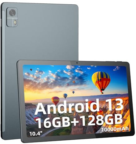 Semeakoko Tablet 10.4 Pulgadas, Tablet PC Android 13 con 2000x1200 IPS, 16GB RAM+128GB ROM(1TB Expand), Octa-Core, 13MP+5MP, Batería 10000mAh, 4 Parlantes Estéreo, WiFi 2.4G/5G, GMS, Gris