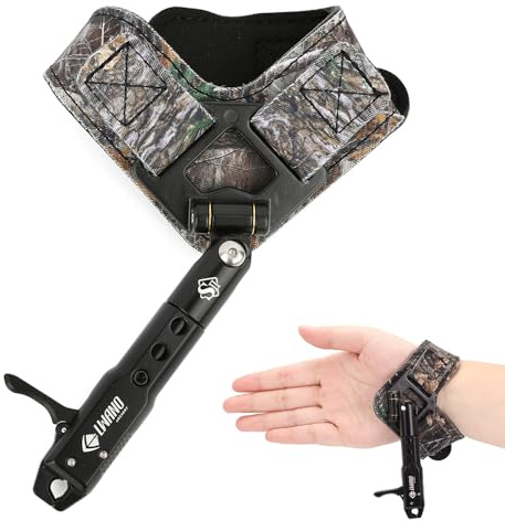 SHARROW Bogenschießen Compound Bogen Release Aids Trigger Einstellbare Handgelenkschlaufe Automatische Sehnenauslöser Sehnenspannhilfe mit Faltbarem Design (Camo)