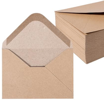 Mini Kraftpapier Umschläge 100 Stück 130 g/m² Briefumschläge Kuvert Briefkuvert Briefhülle für Grußkarten Einladung Geburtstagskarten Nassklebung Spitzklappe Umschläge (DIN A7 | 74 x 105 mm)