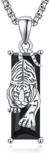KATHLU Tiger Halskette für Frauen Männer 925 Sterling Silber Tier Halskette Schwarz Crytal Cool Halskette für Männer Frauen Tiger Geschenke