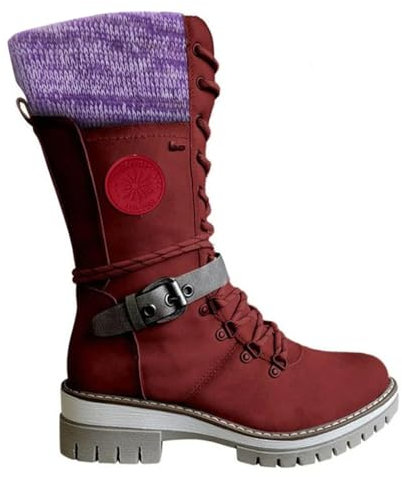 LinRim Stivali da neve da donna invernali sopra il ginocchio, da donna con tacco, con calda imbottitura, con fibbia, alla moda, lunghi e alti, Colore: rosso, 38