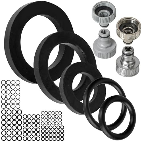 Ersatz Dichtungen Komplett Set, 125 Stück, für G 1/2 - 3/4 - 1 Systeme, kompatibel mit Gardena 21, 26,5, 33,3 mm Hahnverbinder, Gummi, Ø 16 x 11, 22,3 x 17, 19 x 11, 24 x 16, 30 x 20 mm Dichtringe