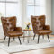 Ckaff Ohrensessel Sessel Wohnzimmer 2er Set, Skandinavischer Stil Relaxsessel PU-Kunstleder mit Hoher Rückenlehne Loungesessel Polstersessel fürs Wohnzimmer Schlafzimmer Arbeitszimmer, Braun