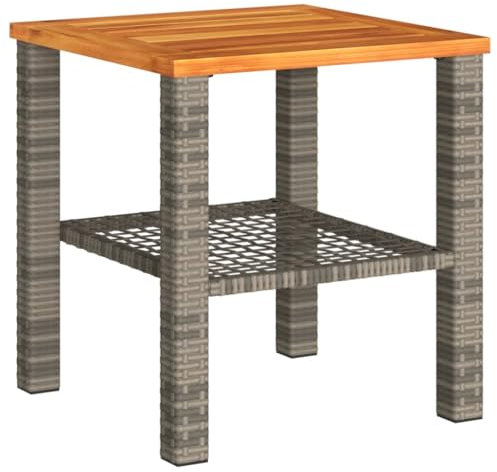 Myheimly Gartentisch, Esstisch für Garten Terrasse, Terrassentisch mit Holzplatte Stahlrahmen, Gartenmöbel Tisch Grau 40x40x42 cm Poly Rattan Akazienholz