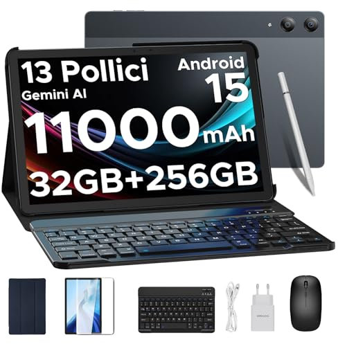 DOOGEE Tab E3 Pro Tablet 13 Pollici Helio G100, Android 15 Tablet con Tastiera 11000mAh 18W 4G LTE Dual Card Slots, 32GB RAM+256GB ROM(TF 2TB), 13MP+ 8MP 90Hz Quattro Altoparlanti, Grigio