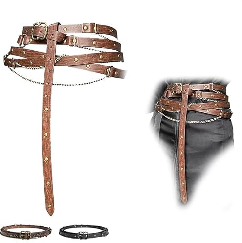 LUKIUP Mittelalter Gürtel, Mittelalterlicher DIY-Kunstleder-Metallkettengürtel, Mittelalter Accessoires Damen, Mittelalter Kleid Damen Gürtel für Halloween und Karneval