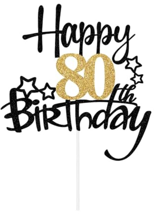 LIANRISES Tortendeko 80 Geburtstag Mann Frau, Cake Topper 80. Geburtstag, Schwarz und Gold