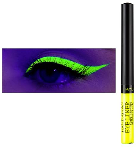 Eyeliner Wasserfest UV Glow Neon,Matte Liquid Eyeliner Set,Glühender Eyeliner Wischfest, Langanhaltend, Hohe Farbwiedergabe,Halloween Makeup Set Gift For Women-UV gelb