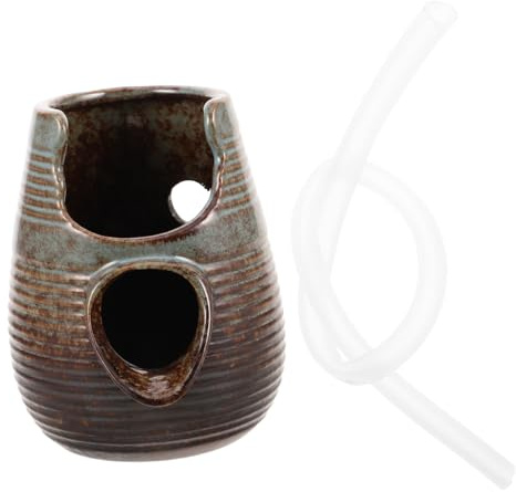 MALUGOGO Ceramic Garden Waterfall Pot with Shaped Outlet for Hydroponic Plant Support Indoor Outdoor Water Feature Aquarium Tank Decor Includes Filter Tube