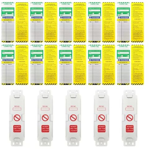 Ladder Inspection Tags Set, 5 Holders & 10 Inserts, Waterproof Durable Safety Tags for Clear Ladder Status, Indoor Outdoor Use