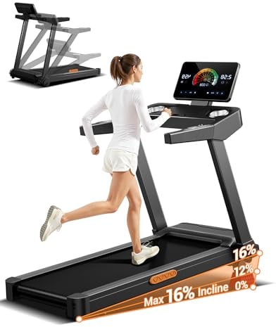 UMAY Laufband für Zuhause mit Steigung 16%, 14KM/H | Laufband Klappbar Treadmill for Home mit leisem 3,5-PS-Motor, LED-Anzeige, 180KG