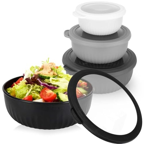 Alitree 4 Pièces Bol Multifonction, Boîte Conservation Alimentaire | Avec Couvercle,TPE+PP,Boites Alimentaires Repas, 400, 780, 1400, 2200ML, Convient pour Lave-Vaisselle Congélateur Micro-Ondes