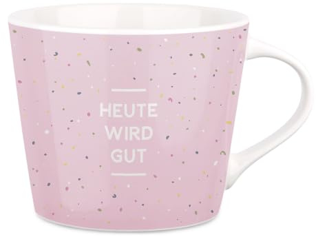 Schreibkram Manufaktur, Heute wird gut, Kaffeetasse, 420 ml | Porzellantasse mit Echtgoldveredelung, 12 x 8,5 cm - viele Sprüche und Motive zur Auswahl, Handwäsche empfohlen