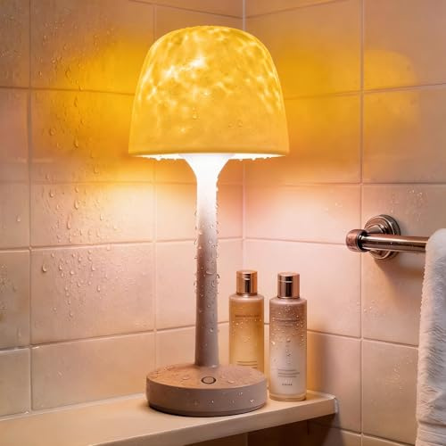 SAIWEYA Spa-Like Waterproof Bathroom Shower Lamp with 16 Color Ocean Wave Projector, 2-in-1 Rechargeable Shower Lamp with Touch & Remote Control, Cordless Night Light for Inside Shower