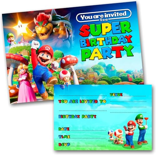 Mario Party Invites Birthday Invitations & Envelopes (WRITE ON) 20 with envelopes
