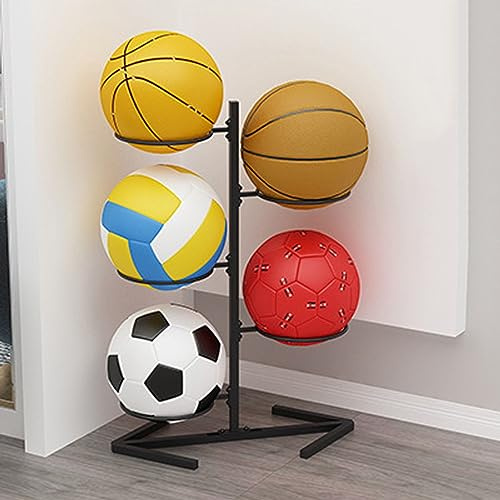 Support de basket-ball à 3 niveaux pour ballons de football et de basket-ball, affichage intérieur et garage amovible pour un rangement facile, design noir élégant (blanc, 4 niveaux)