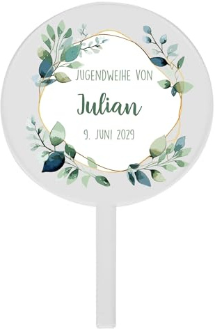 Herz & Heim® Personalisierter Tortentopper für Taufe, Kommunion, Firmung, Konfirmation – Acrylglas Cake Topper mit Name & Datum – 2 Größen (10 cm (Eukalyptus))