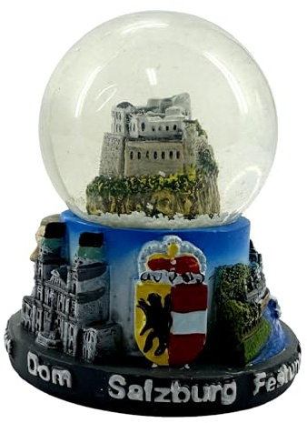 Schneekugel Salzburg – Kleiner Snow Globe Souvenir mit Miniatur Stadtmotiv, Glaskugel mit Schneeeffekt, Dekorative Winterdekoration & Geschenkidee