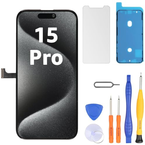 LL TRADER Pantalla para iPhone 15 Pro LCD 6.1 y Kit de Reparación | Marco de Montaje para Digitalizador Táctil 3D Touch con Pantalla FHD, con Cinta Adhesiva Impermeable y Protector