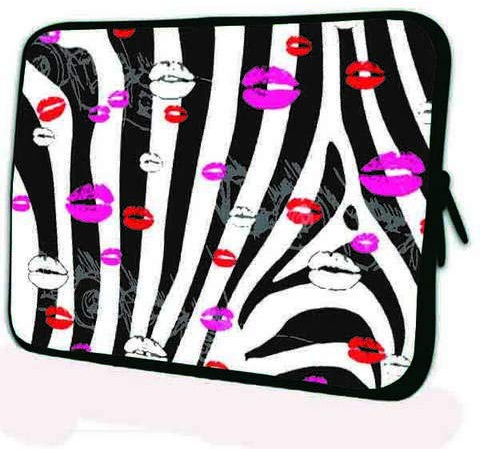 17-17.3inch Laptop Tablet Case Pouch Protective Skin Cover by Funky Planet Bags (Black Butterflies) (Zebra Lips)