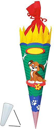 alles-meine.de GmbH BASTELSET Schultüte - Hund Welpe - 85 cm - mit/ohne Kunststoff Spitze - Zuckertüte zum selber Basteln - 6 eckig Mädchen Jungen Haustier grün