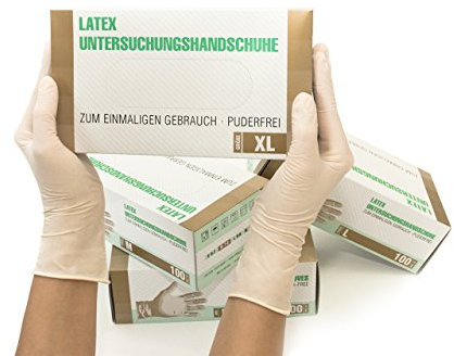 SF Latexhandschuhe XL Weiß – 100 Stück Einweghandschuhe, Einmalhandschuhe, Latex Handschuhe, Gummihandschuhe für Medizin, Reinigung, Küche, Kosmetik, Tattoo & Haushaltsarbeiten – Puderfrei, Reißfest