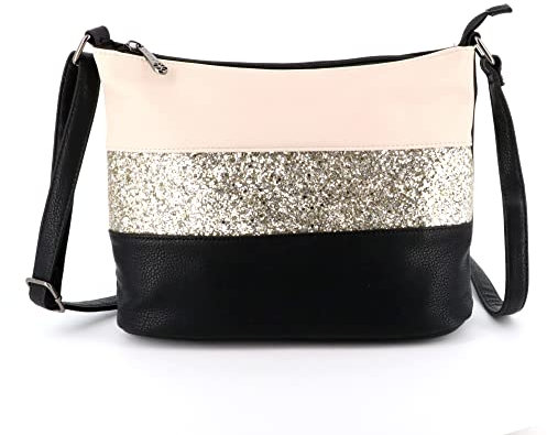 Gallantry - Sac Bandoulière Femme Paillettes Elégant - Messenger Porté Epaule Tendance Multicolore Souple - Besace Sac Soirée Mariage Strass Brillant Léger - Chic Mode - Beige Noir