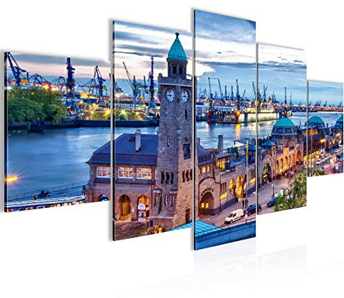 Runa Art Bild Wohnzimmer Schlafzimmer Hamburg 5 Teilig Stadt Hafen Blau Wandbilder auf Vlies Leinwand 603053a