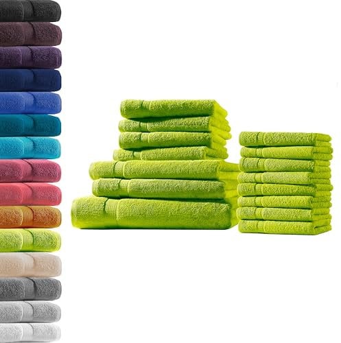 1x Badetuch + 2X Duschtuch + 4X Handtuch + 8X Gästetuch | Apfelgrün | 100% Baumwolle Frottier | Oeko-TEX® Standard 100 | Premium Qualität 500 g/m²