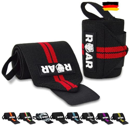 Roar® Handgelenk Bandagen handgelenkbandage für Fitness, Handgelenkstütze, Bodybuilding, Kraftsport & Crossfit (Rot)