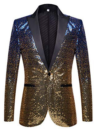 PYJTRL - Giacca da Uomo alla Moda con Paillettes Che cambiano Colore (Blue Gold, S)