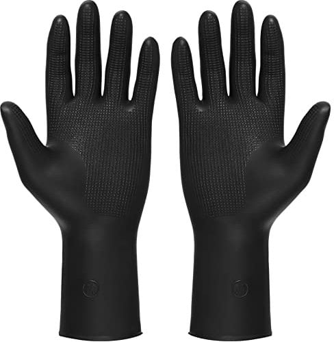 SOLUSTRE 3 Pairs Hair Dye Gloves, Black Salon Hair Color Dye Gloves Shampoo Gloves Anti-slip Waterproof Hand Protectors Rubber Gloves for Hairdressing - Size