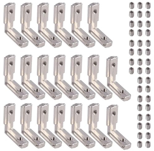 EYPINS Innenwinkel Außenwinkel Zinklegierung Aluprofil Aluminiumprofil T-Slot L-Form 90 Grad Nut 6 für 20er (2020) Profilverbinder | 20-Stücke