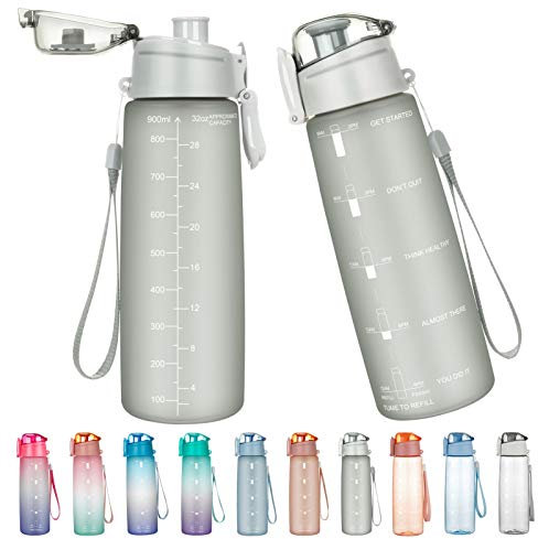 Lalafancy Motivational Water Bottle 900ml with Time Marker, BPA Free Tritan Plastic Drinks Bottles, Leak Proof Gym Bottle for Fitness, Outdoor, Camping, Sports, Cycling, Yoga