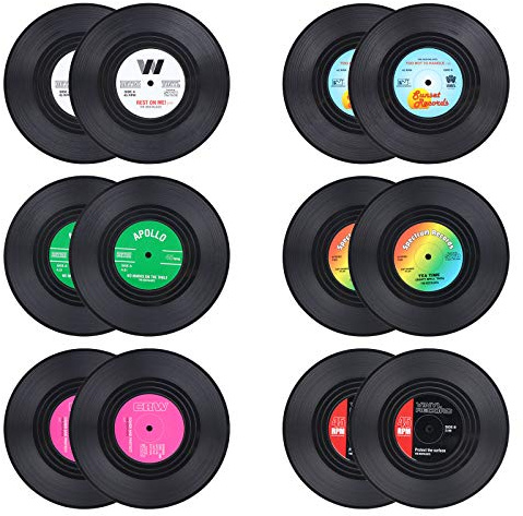 12 sottobicchieri retrò a forma di disco in vinile e CD, antiscivolo, isolati