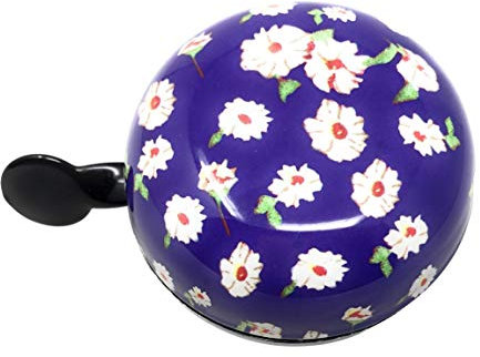 XXL Ding Dong Fahrradklingel große Fahrradglocke 2-Klang, Ø 80mm (Lila mit weißen Blumen)