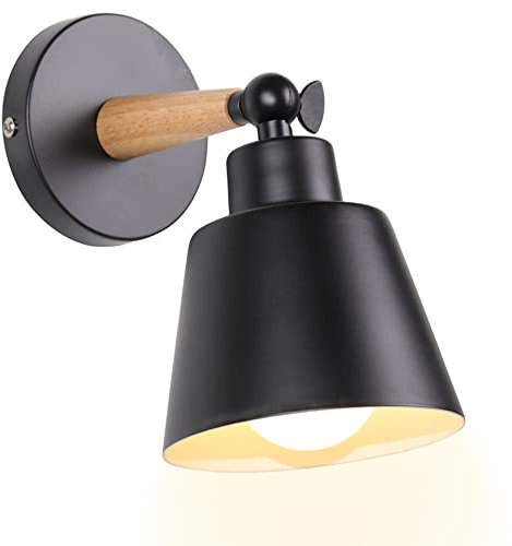 TOKIUS Wandleuchte Moderne, Wandlampe aus Metall und Holz Deko Verstellbarer Wandstrahler E27 Fassung Innen Wandlampe für Schlafzimmer Wohnzimmer Korridor (Schwarz)