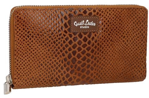 Gusti Geldbörse Leder - Lima Damen Portmonee Portemonnaie Brieftasche Geldbeutel Wallet Groß Braun Snake Print Schlangenmuster Leder
