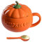 Angoily Halloween Citrouille Tasses Café Céramique Café Tasse avec Couvercle Soupe Au Tasse pour La Maison (Orange)