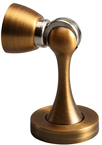 YAGU Magnetic Door Stoppers 2 Pack, Zinc Alloy Antique Brass Door Stops Magnet Catch Holder Wall Floor Mounted, Metal Soft-Catch