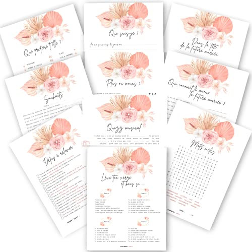 STUDIO MANALI 10 Jeux EVJF | 150 Cartes (15 par Jeu) | Enterrement de Vie de Jeune Fille | Kit Future mariée