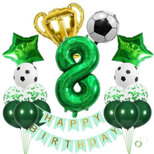 Jxuzh Fußball Geburtstag Deko Xxl Set 8 Jahr Luftballons Fußball Deko Fußball 8. Geburtstag Deko Junge Fussball Deko Geburtstag Kinder Fußball ballon 8 Jahre Geburtstag Deko Grün Fußball Party Deko