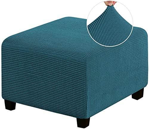 MULARE Stretch-Ottoman-Bezug, Ottoman-Schonbezüge, mit elastischem Boden, Stretch-Kissen für Fußstützen-Fußhocker-Möbel, waschbar,Blaugrün,L