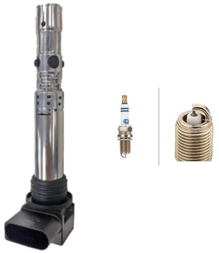 HELLA 5DA 193 175-901 Zündspule - 12V - 4-polig - Kerzenschachtzündspule - gesteckt & 8EH 188 705-041 Zündkerze - Platinum PM7RC-10 - SW: 16 - Gewindelänge: 19mm - Außengewinde: 14mm - E.A.: 1.0mm