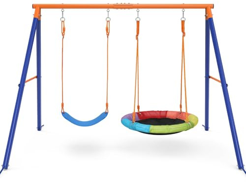 Amictoy Swing Set for Backyard, 32 Saucer and Belt Seat, 440 lb Frame