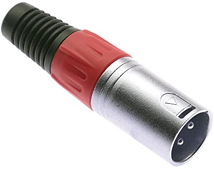 Keple 3 Pole XLR Plug, Red - Male Audio Mic Microphone DMX Plug Jack Plug, Nicked-Plated Adapter, Metal Construction Connector With Plastic Housing